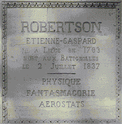 Plaque commémorative pour Robertson tienne Gaspard
